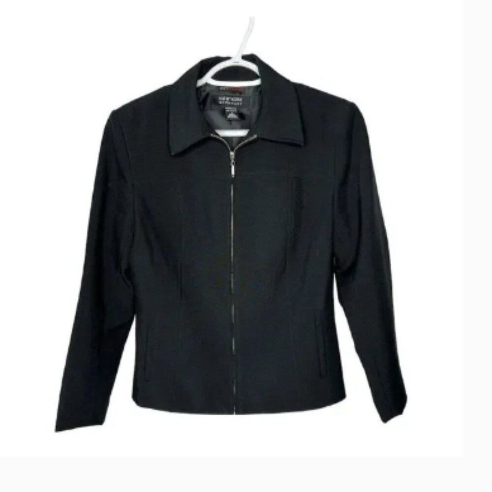 New York & Co. - City Stretch Zip Front Collared Blazer Jacket | Size 4 | Black